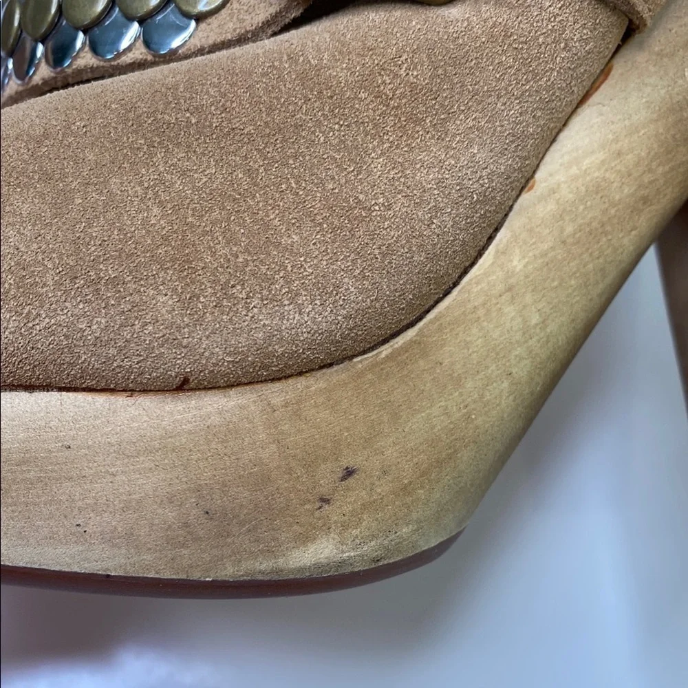 Clearance! Michael Kors‎ Tan Fur-Lined Studded Platform High Heel Mules Sz 9.5